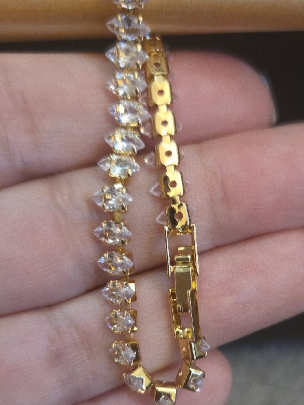 Gold Crystal Tennis Bracelet - Women's Jewelry - Picture 2 of 6
